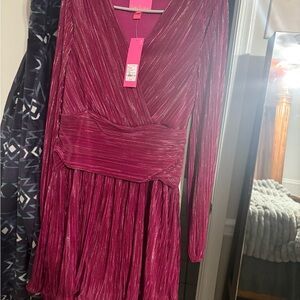 Pink Metallic Long Sleeve Dress